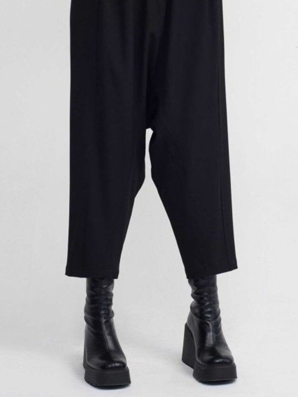 Nu pleated drop-crotch Barrel trousers by the contemporary designer label NU
